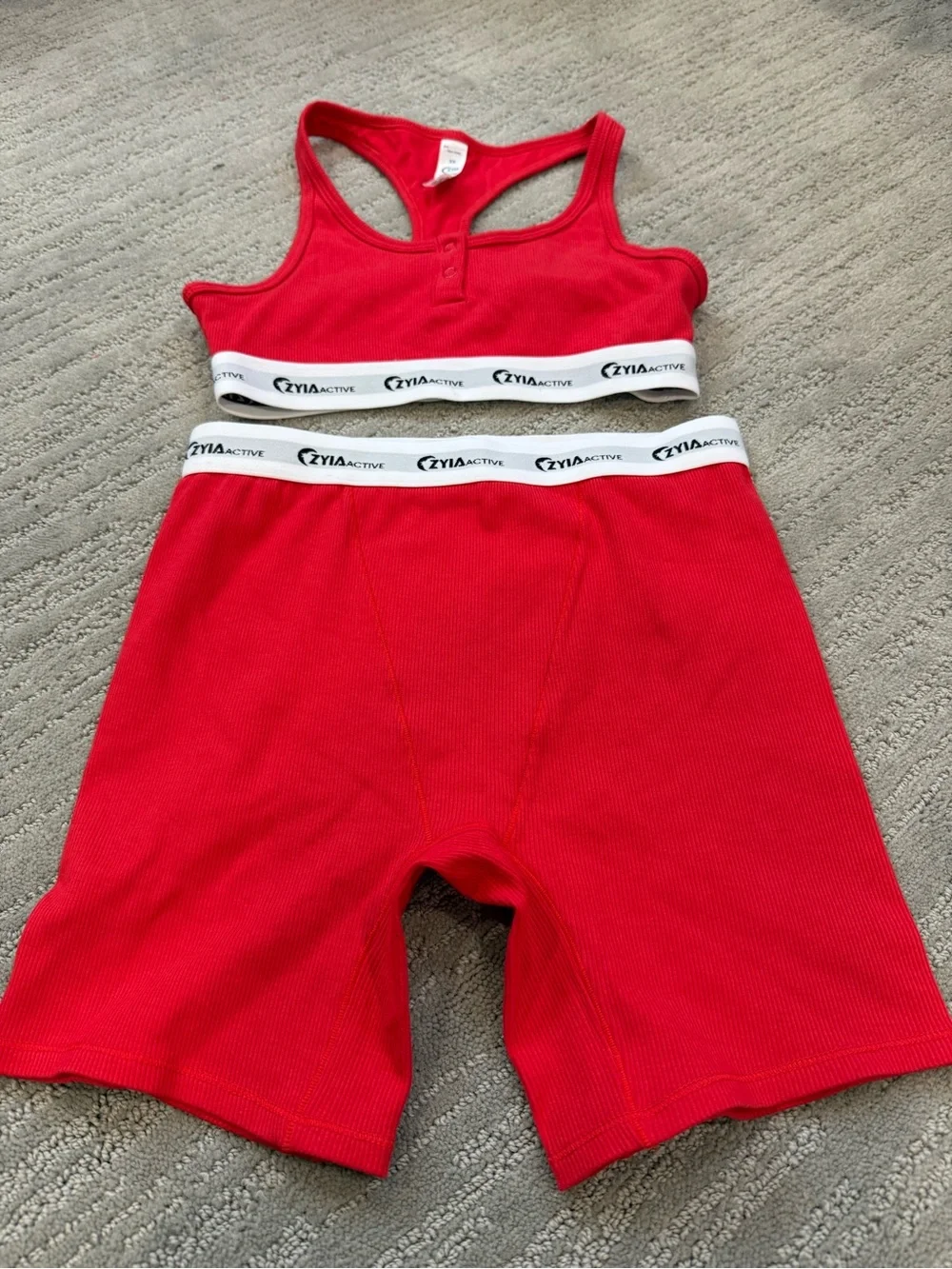 Zyia Active red ribbed biker shorts and matching sports bra XS - Picture 1 of 7
